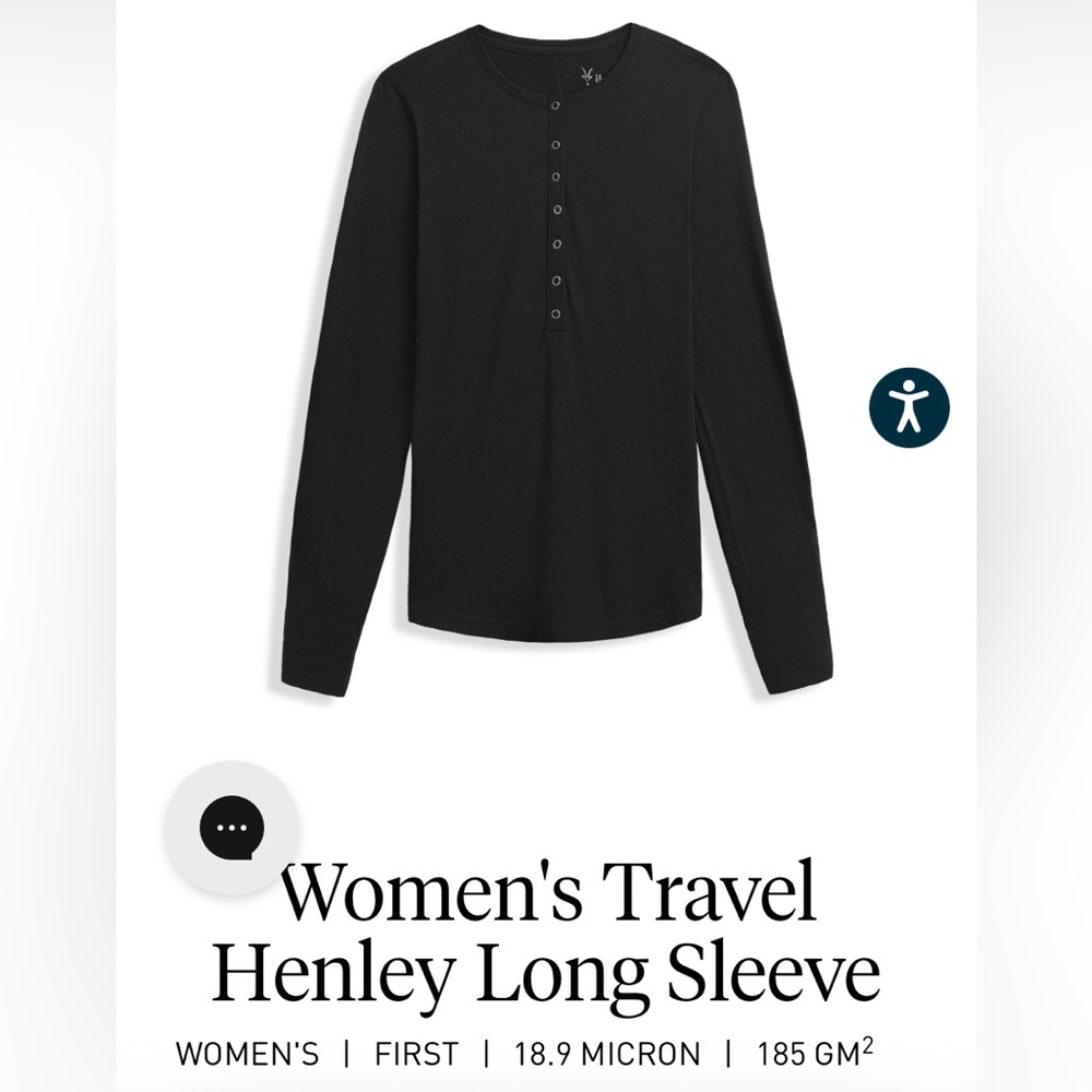 Ibex Women’s XS Travel Henley Long Sleeve in Black 100% Merino Wool NWT